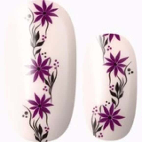 3 For 15 - LILY & FOX - PURPLE FLEUR Nail Stickers Wraps Strips Purple Flowers - Picture 1 of 10
